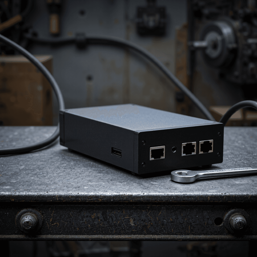 product photography of a data communication module for industrial use