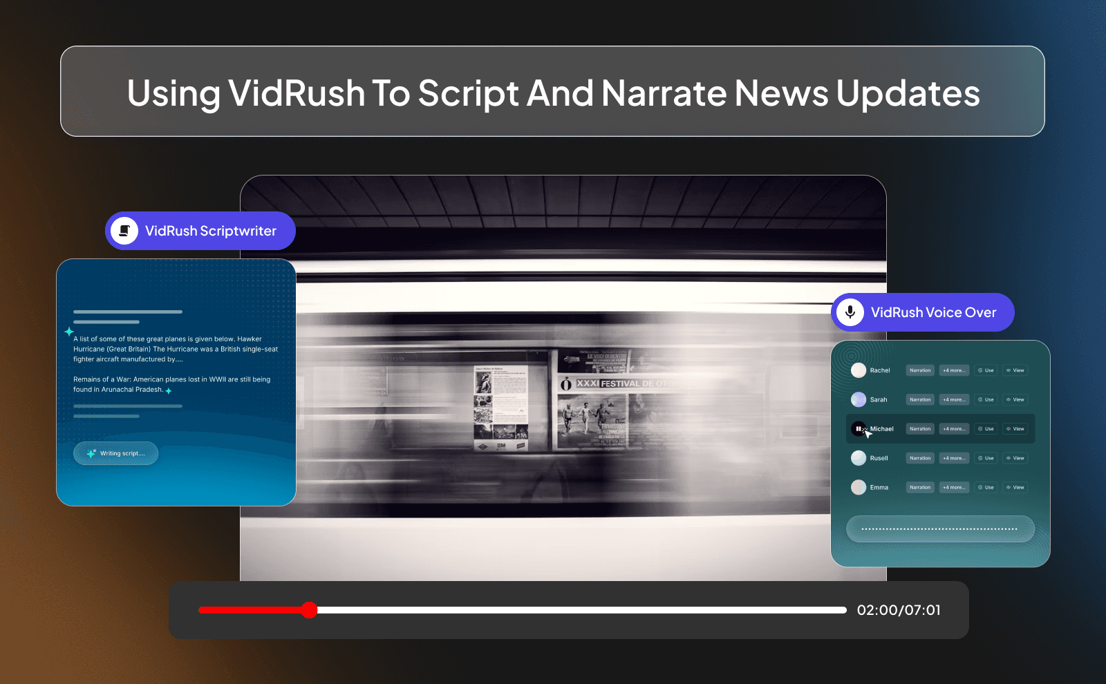 Using VidRush to script and narrate news updates