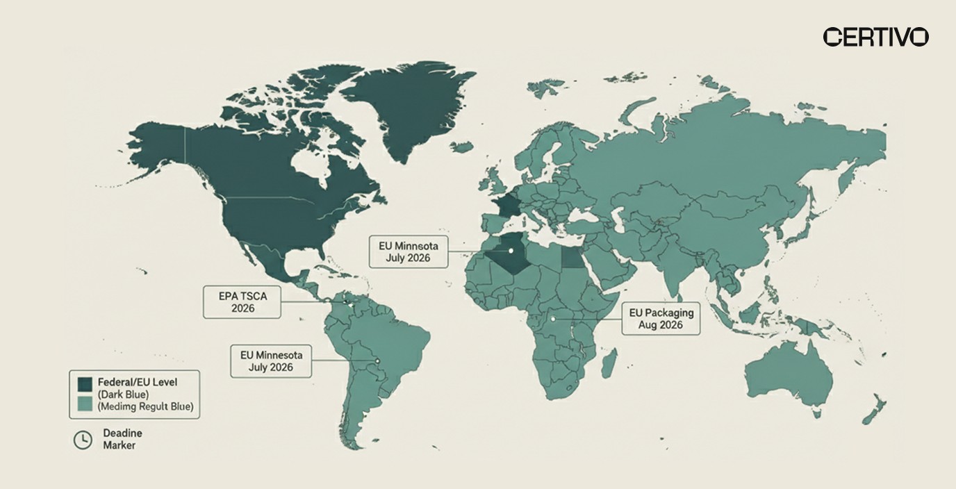 PFAS tracking regulations for electronics manufacturing showing federal state and international compliance requirements