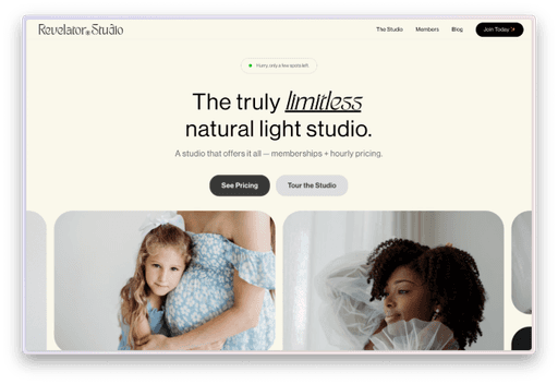Revelator Studio Website hero section