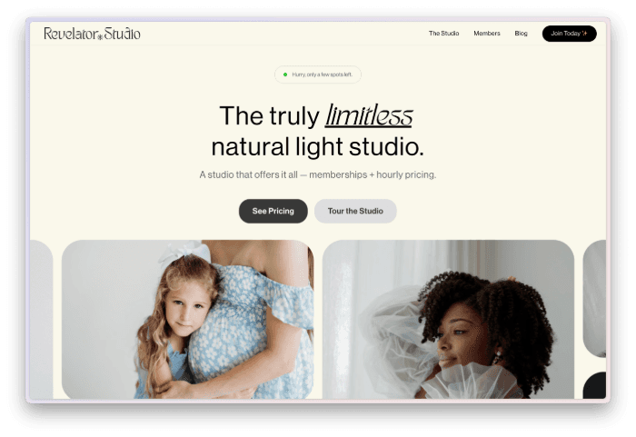 Revelator Studio Website hero section