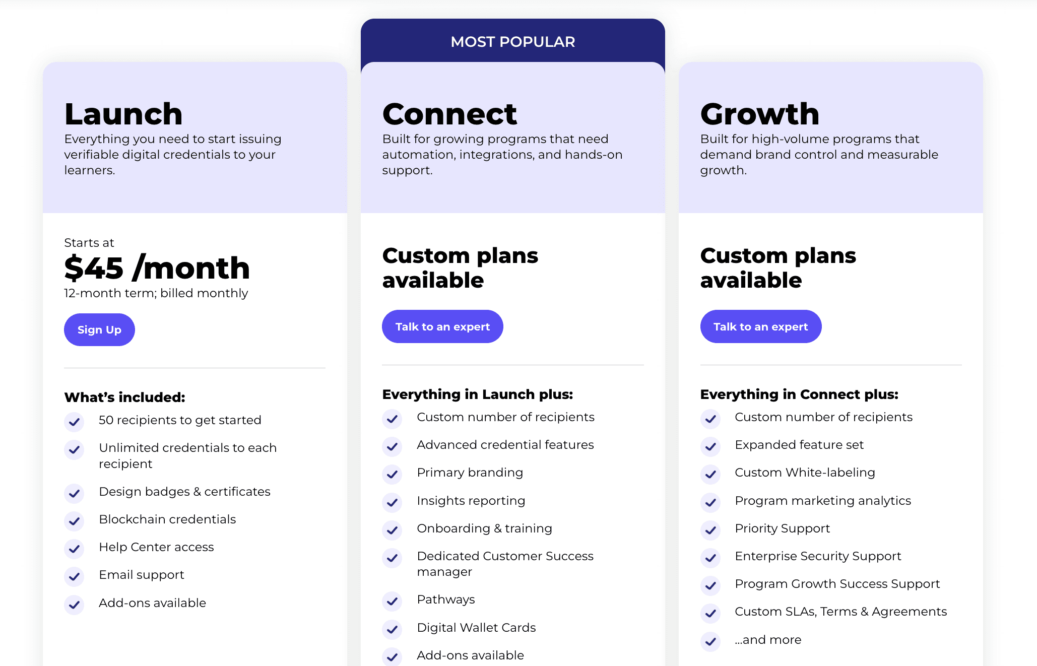 Accredible pricing comparison
