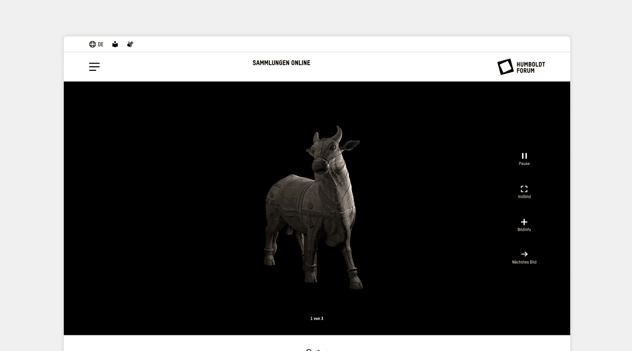 Ansicht der Detailseite eines Objekts im Webseitenformat, mit vier verschiedenen Buttons für detaillierte Einblicke.