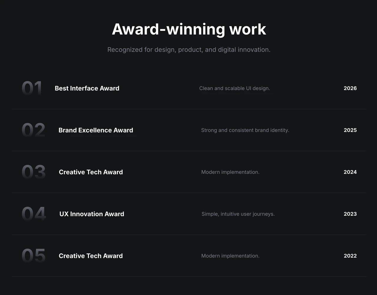 Framer Dark Award Section - Frameblox UI