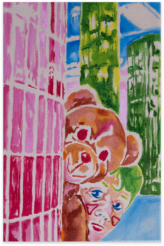 man wearing grey t-shirt standing in front of man sitting on chair