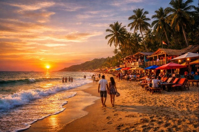 Sunset stroll along Goa beach