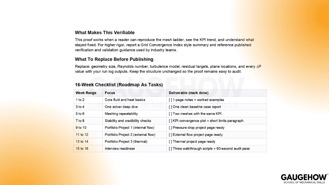 CFD 16-week roadmap checklist with deliverables