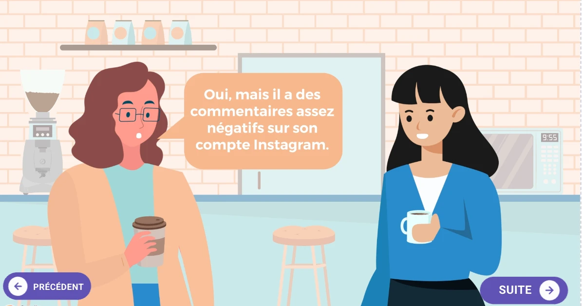 Une conversation illustrée à propos de commentaires négatifs sur Instagram.