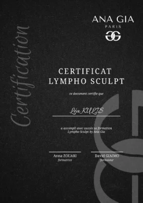 Certificat de formation Lympho Sculpt par Ana Gia Paris.