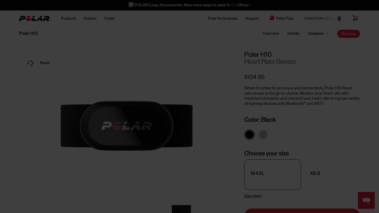 Polar H10 heart rate sensor