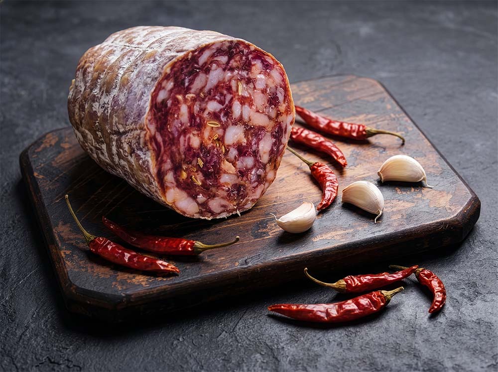 A Porcellino Artisanal Meats large-format diablo salami.