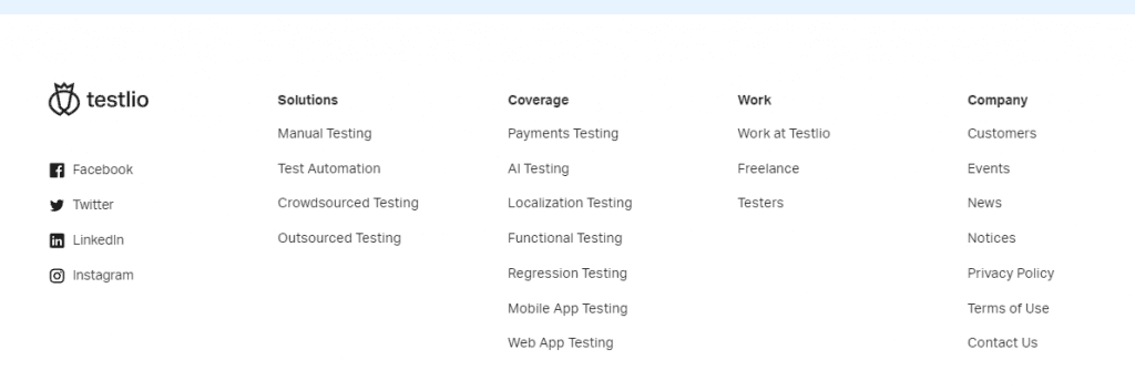 Testlio website footer