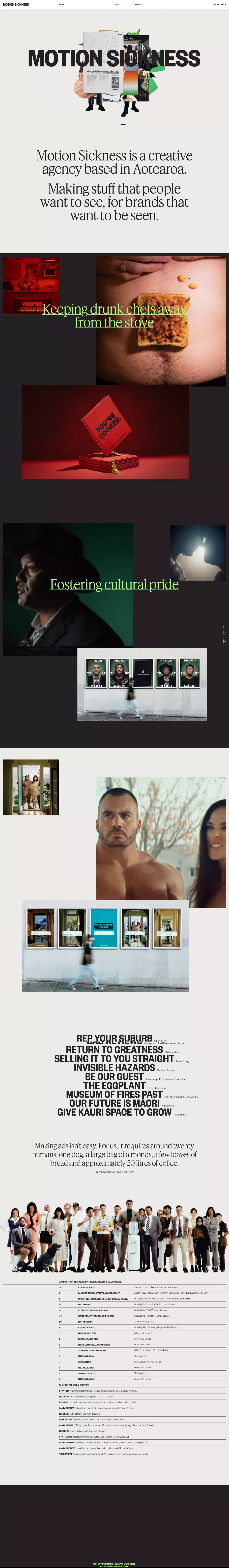 Motion Sickness â A creative agency ba portfolio page screenshot showcasing Design and Tech design
