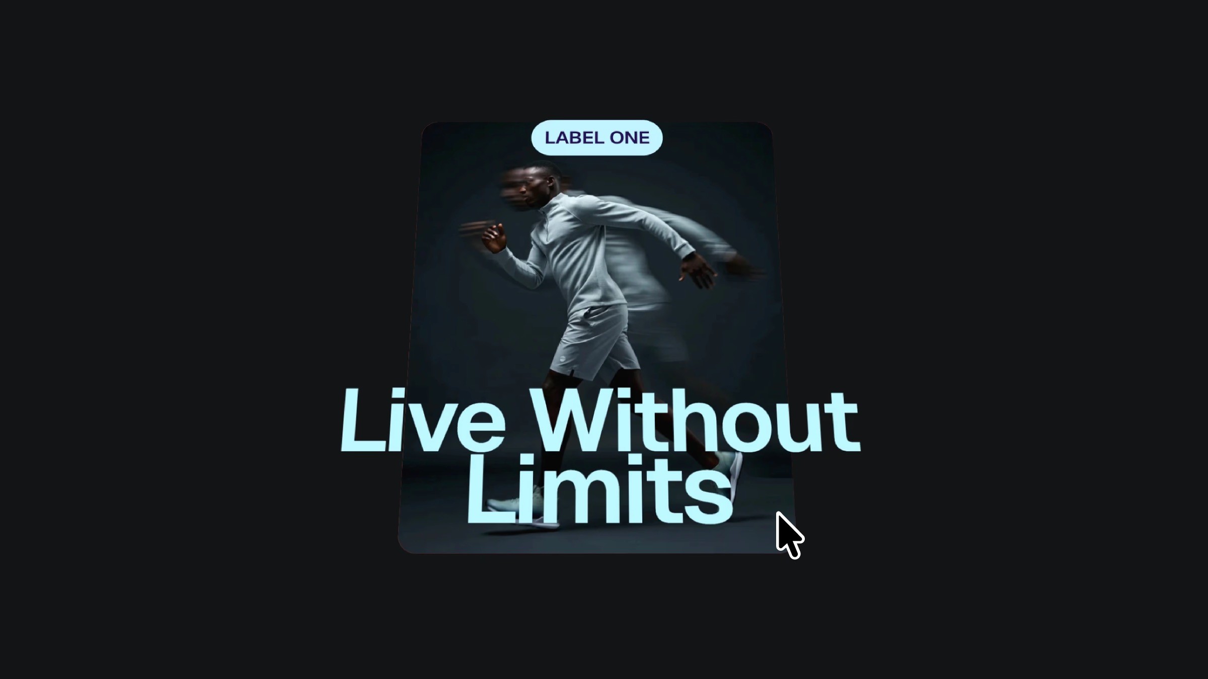A 3D flip card with a running athlete, a top label, and large text reading ‘Live Without Limits.’