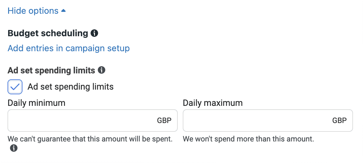 Ad set spending limits enabled