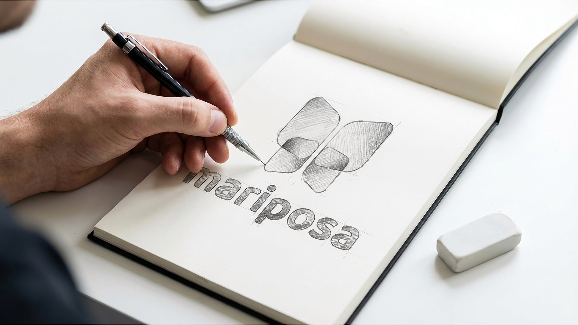 Mariposa logo design for US healthcare platform sketchbook draft