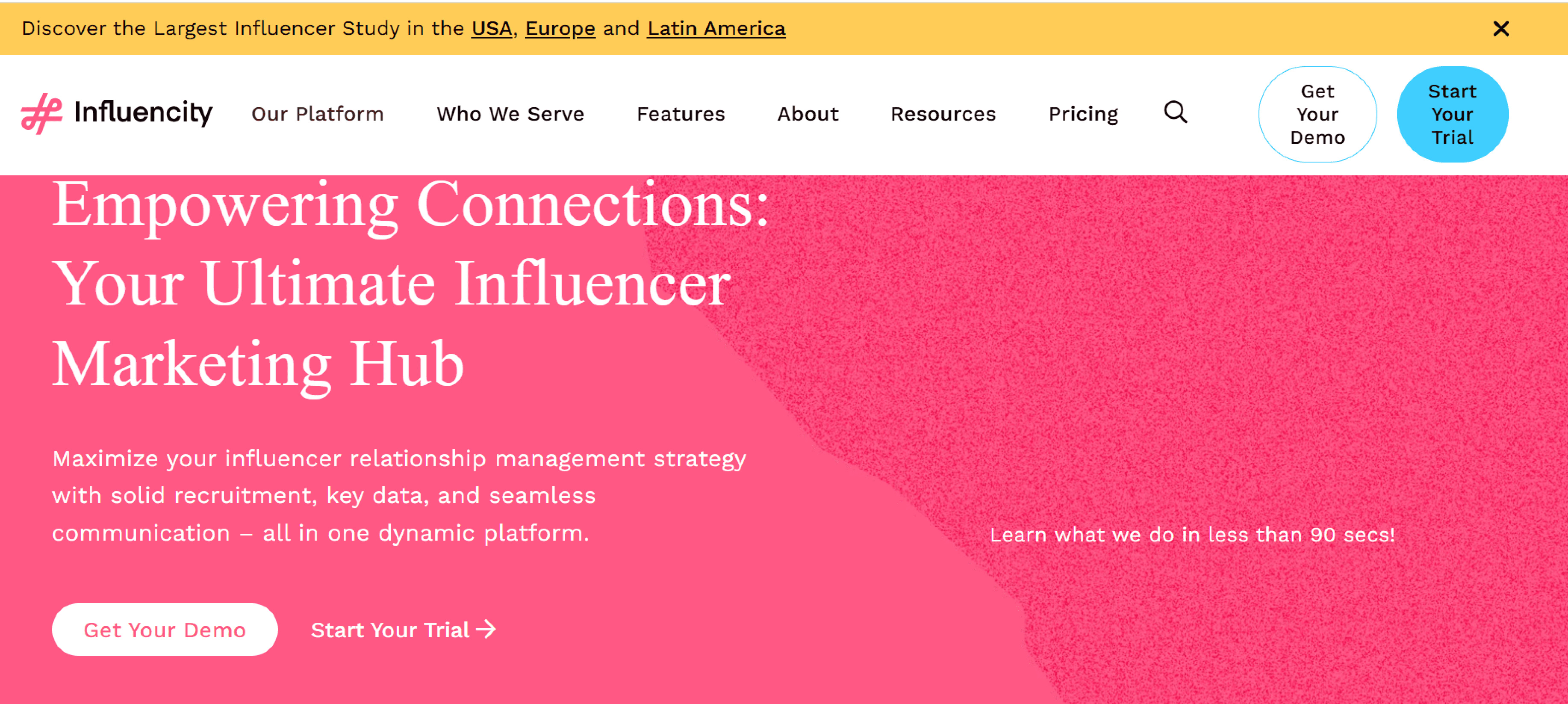 Screenshot of Influencity website 