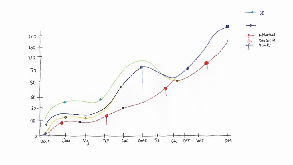 A line graph showing positive SEO keyword ranking trends over time.