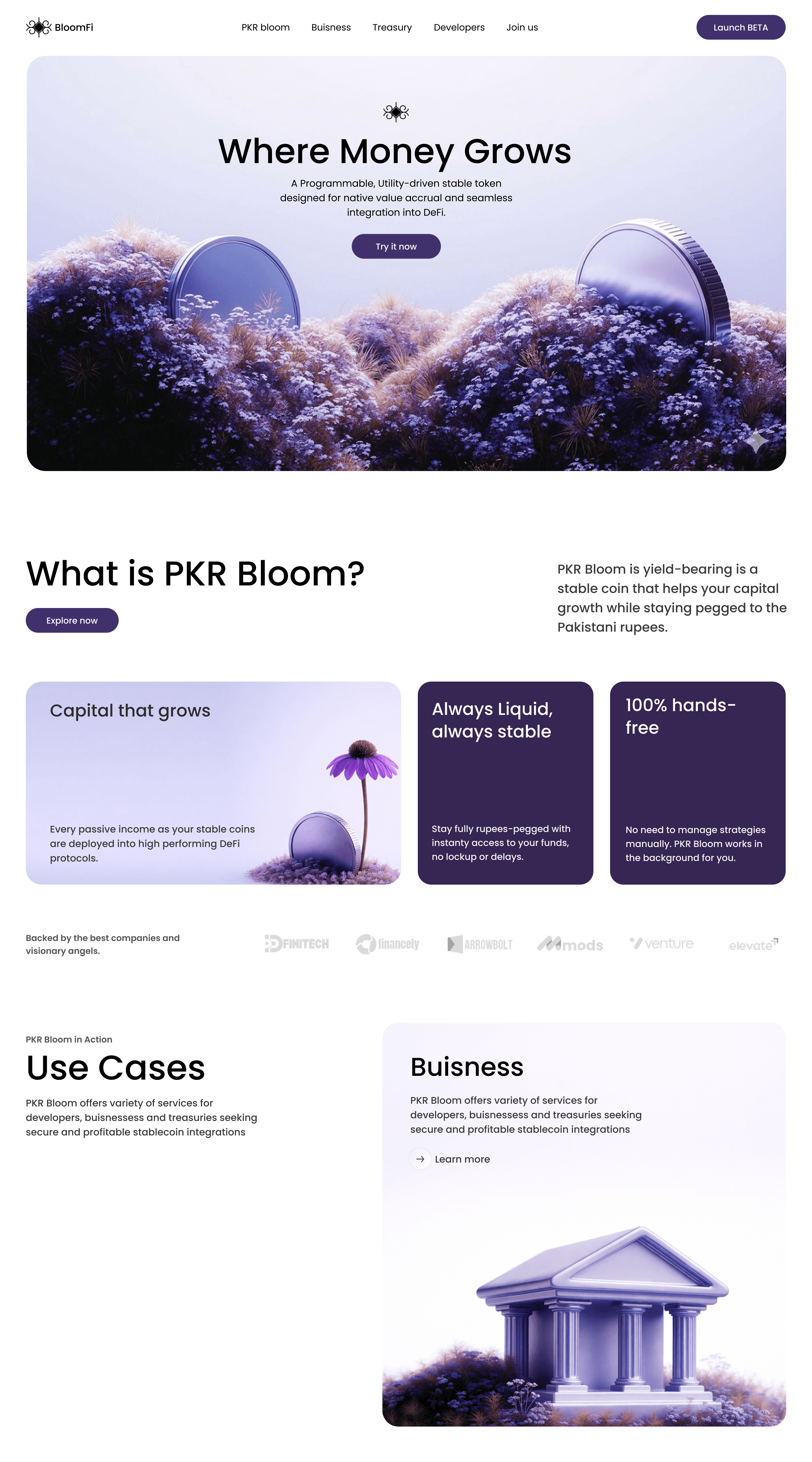 BloomFi landing page