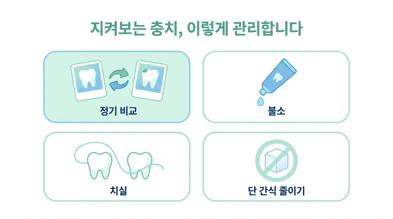 지켜보는 충치의 관리 방법 네 가지 일러스트