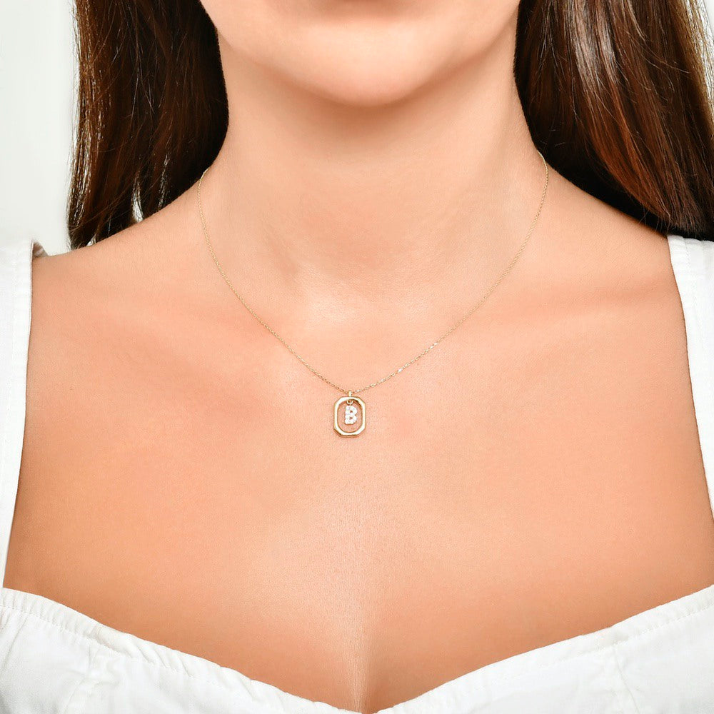 Assos Pırlanta 14 Ayar Altın Taşlı B Harf Kolye Ucu