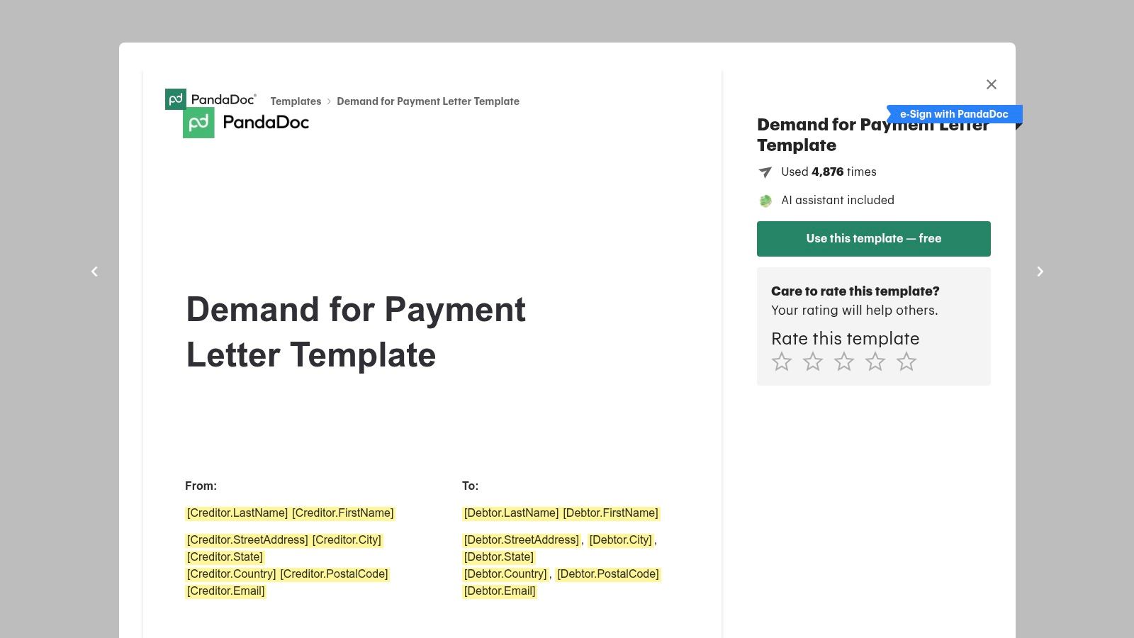 PandaDoc, Demand for Payment Letter Template