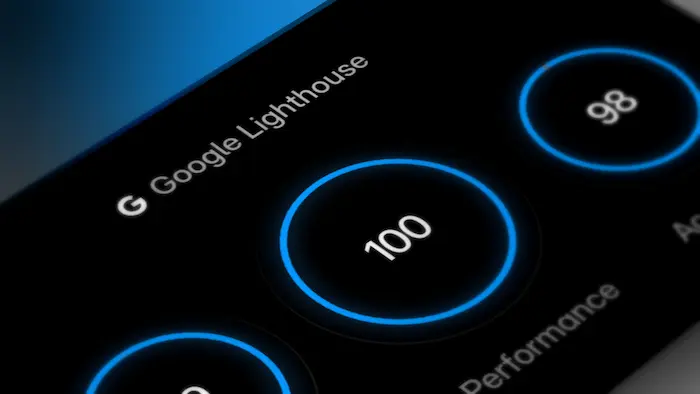 Google Lighthouse performance score showing 100 and 98 results