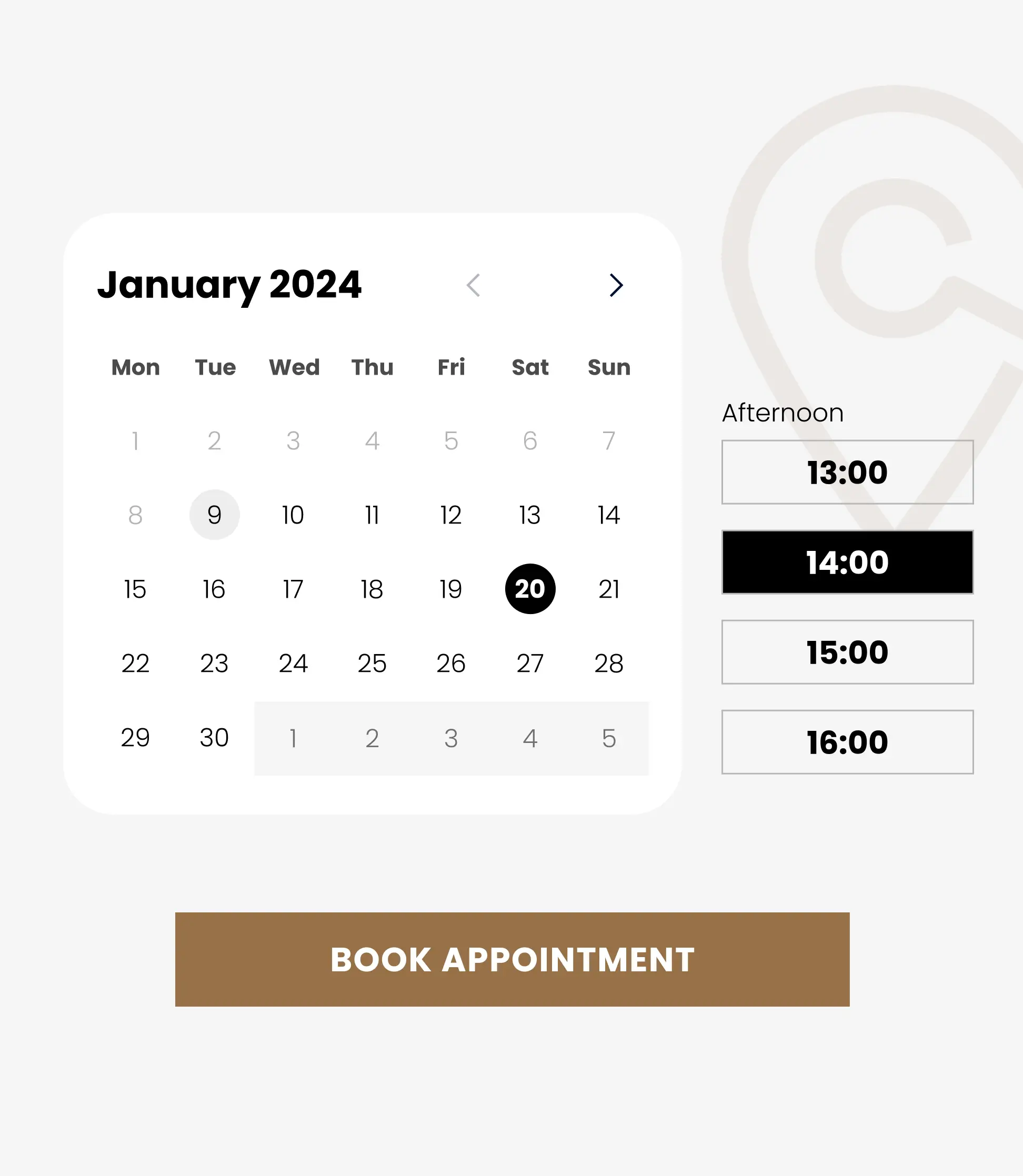 Hugo Boss - book an appointment calendar view