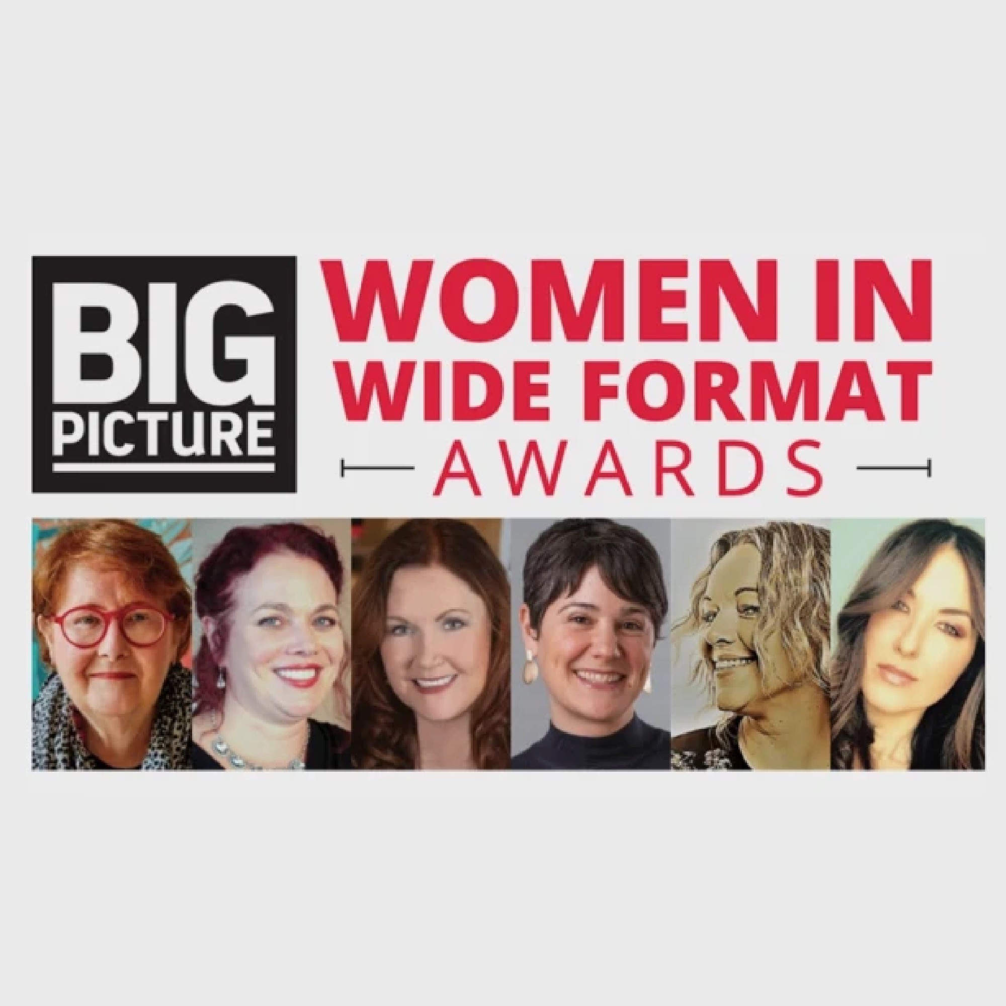 Big Picture Women in Wide Format awards logo, featuring portait of Kyra Hartnett.
