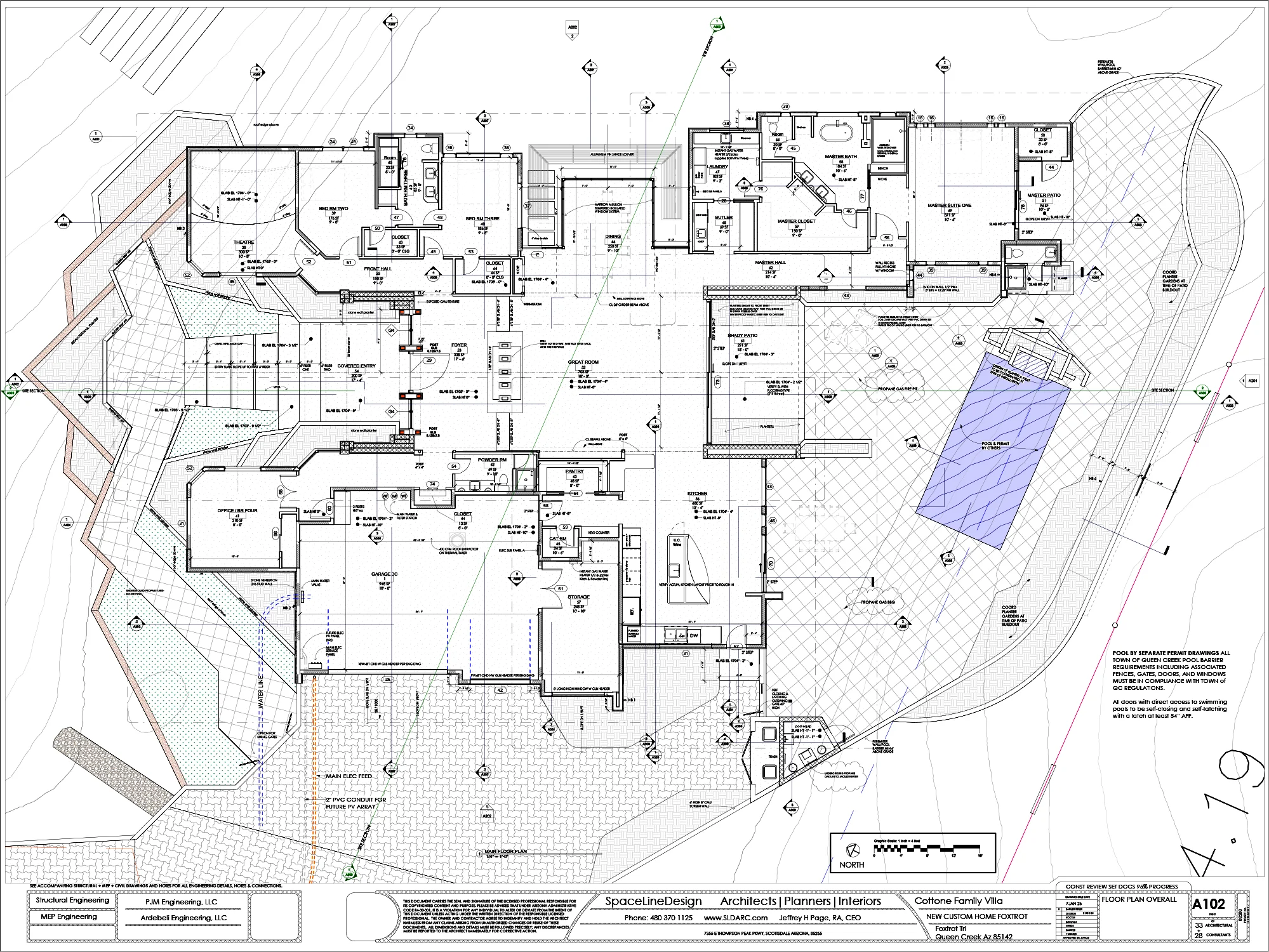 Architectural floor plan for a custom luxury home by SpaceLineDesign, SLD Architects.
