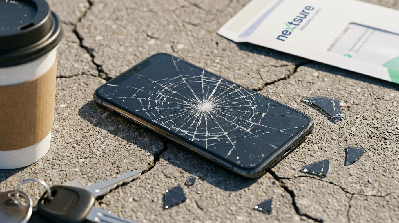 Smartphone mit gebrochenem Display auf Holztisch
