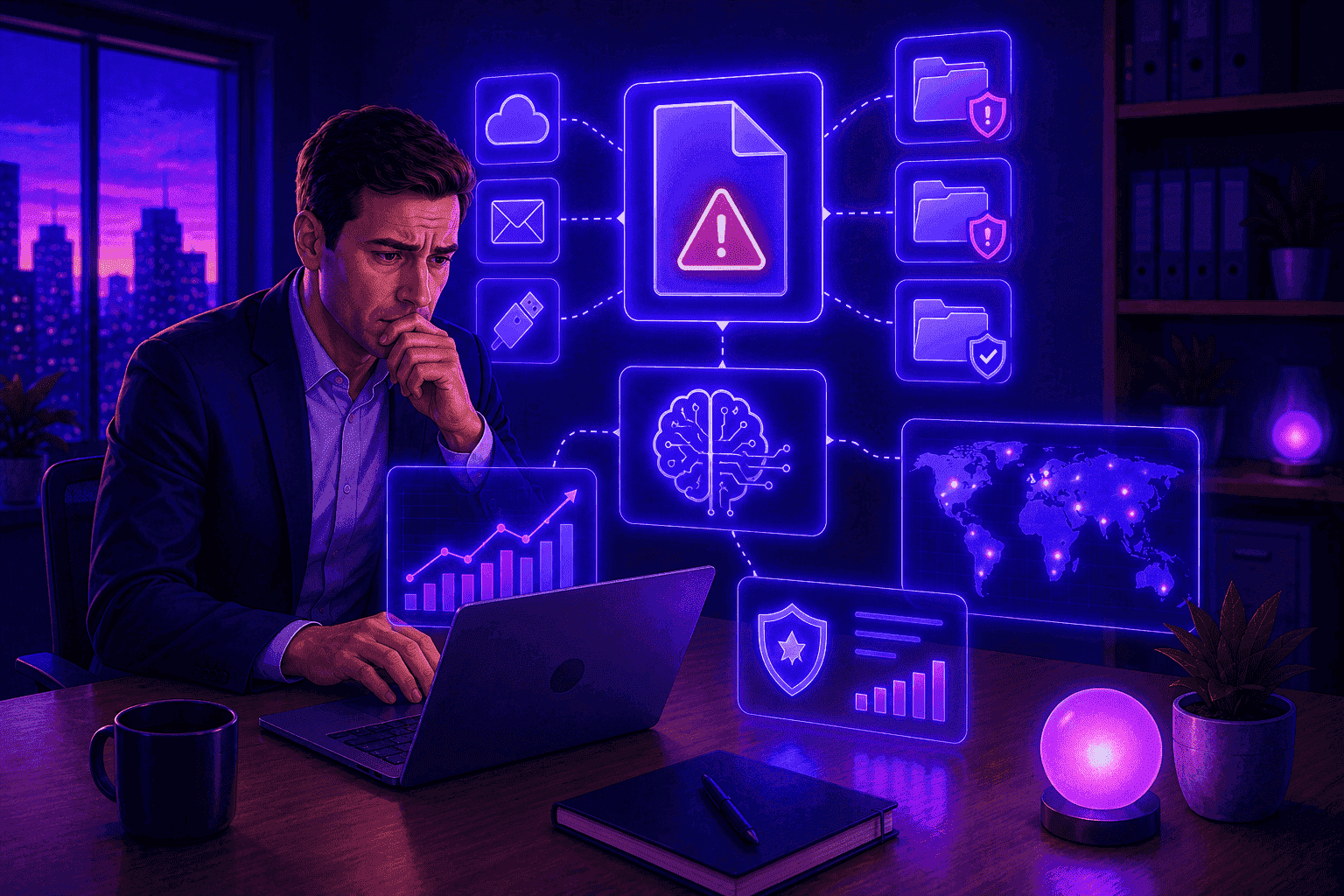 Business leader evaluating data loss prevention solutions to improve visibility and reduce information security risks.