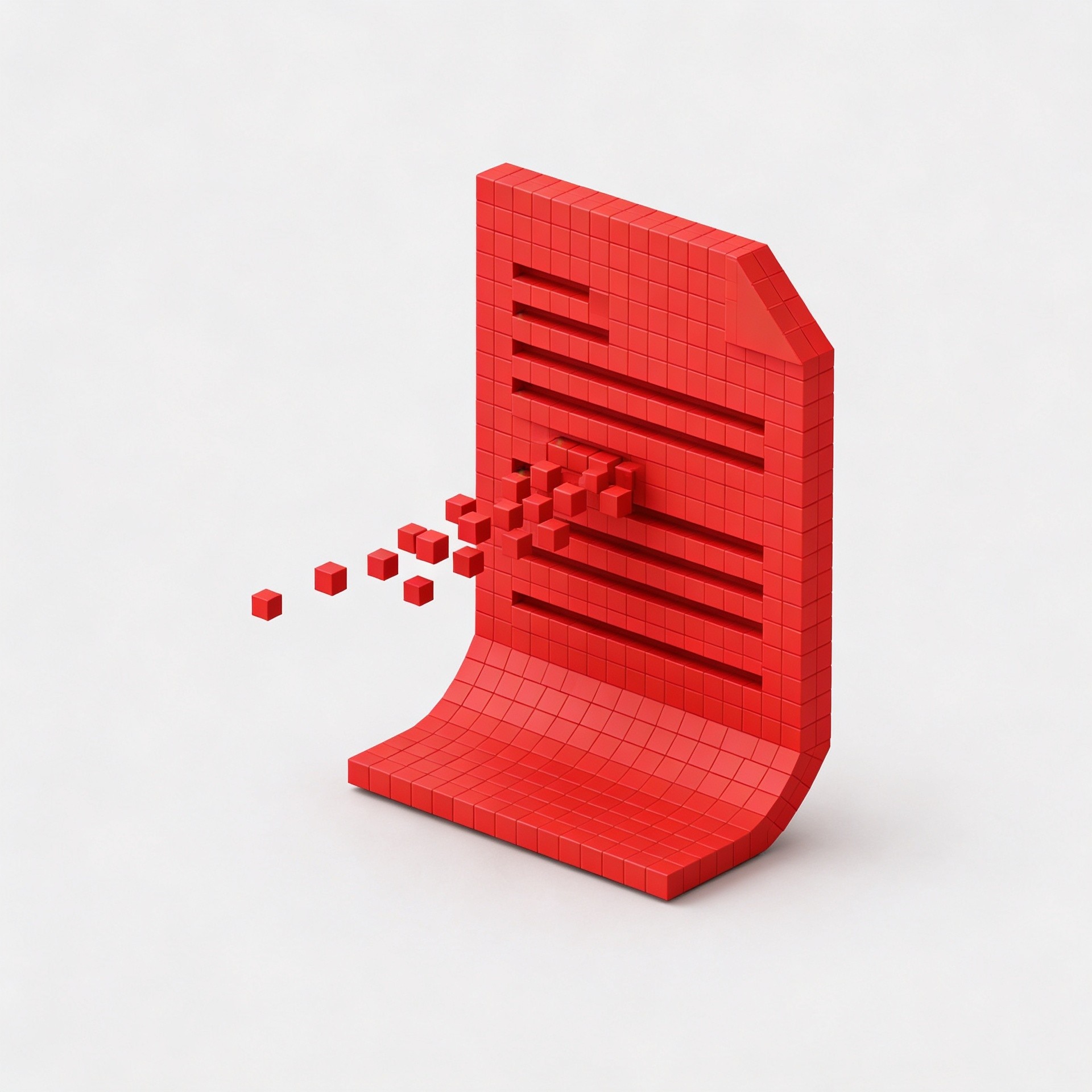 Red voxel document with cubes forming content