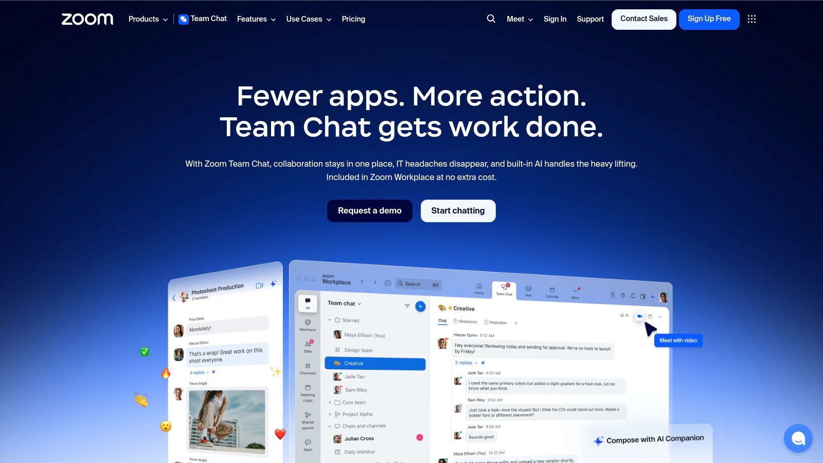A screenshot of the Zoom Team Chat interface showing different channels and messages.