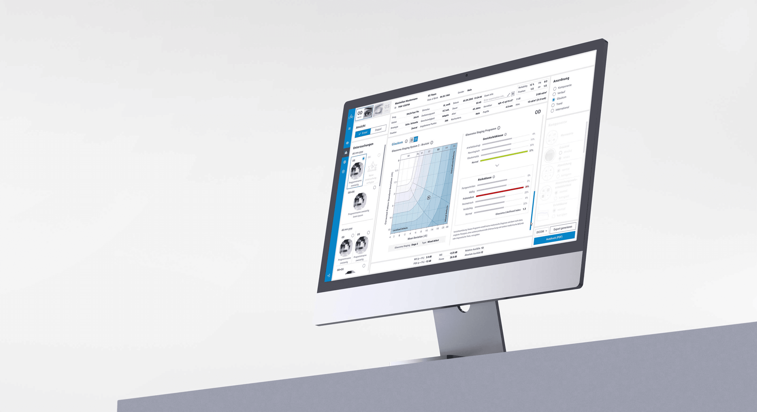 A person sitting in front of a laptop holding a contact lens case in one hand and glasses in the other.