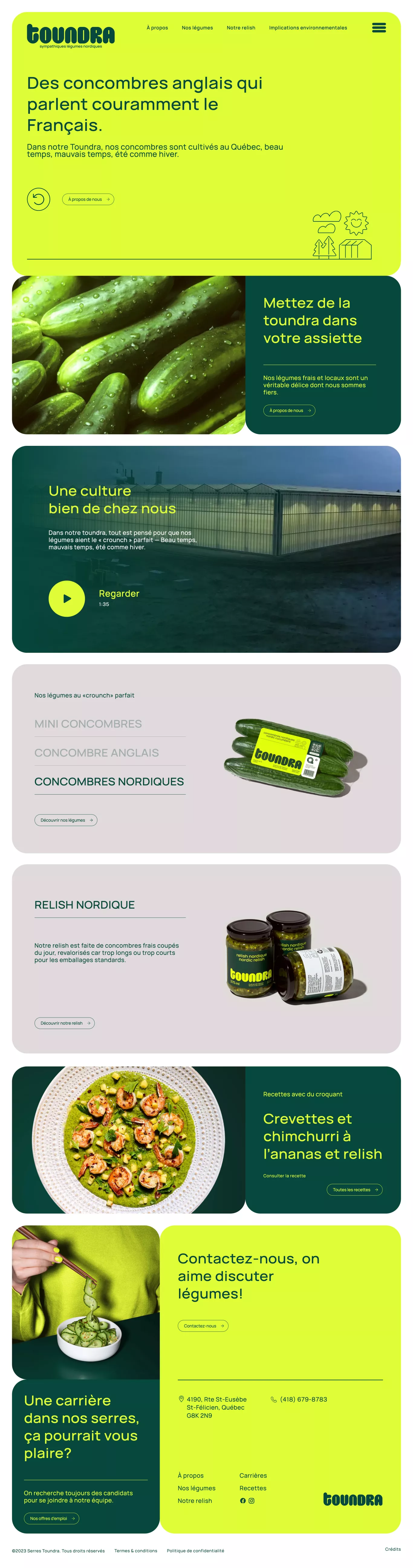 Toundra - sympathiques légumes nordiques landing page screenshot showcasing Food & Drinks and Local Business design