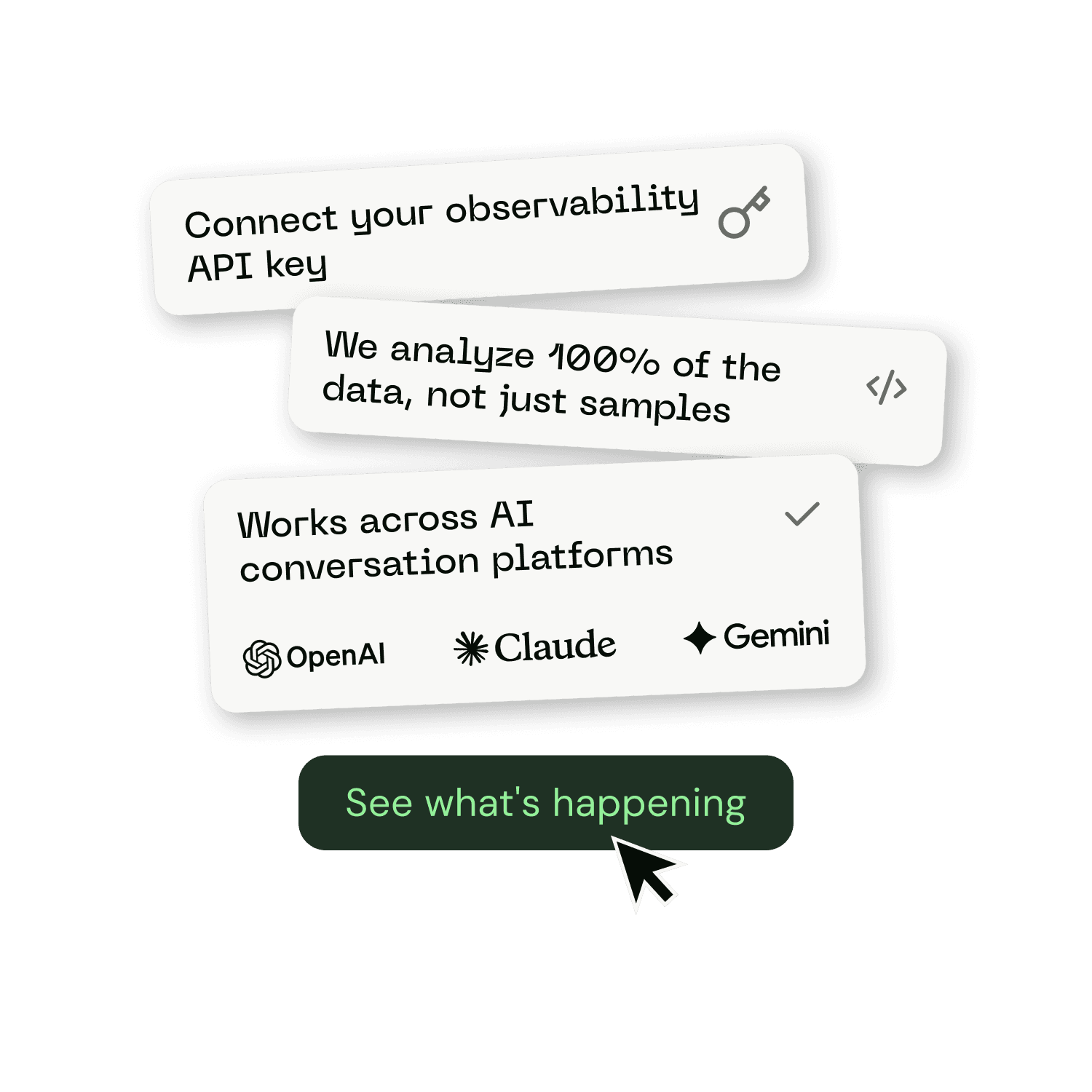 Interface showing transcript upload and API instrumentation across AI conversation platforms