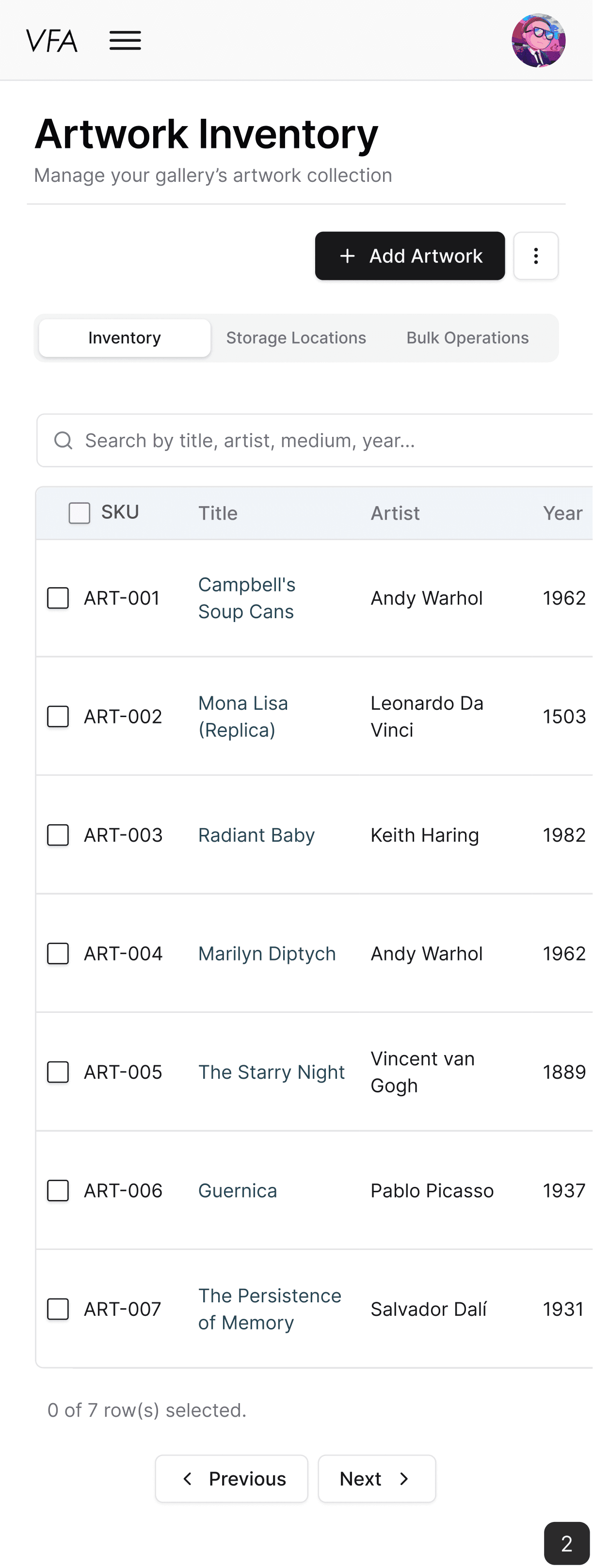 Mobile high-fidelity artwork inventory
