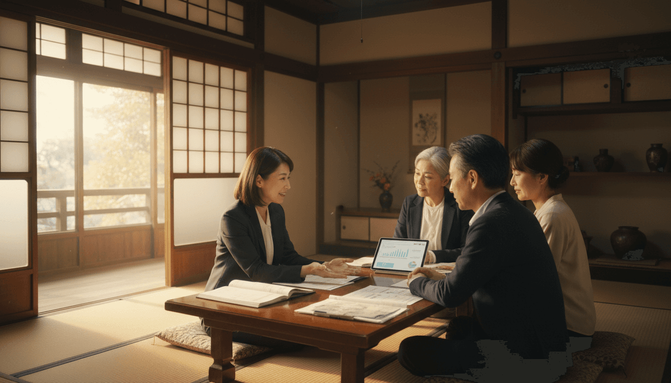 介護相談を受ける日本の家族と専門スタッフ