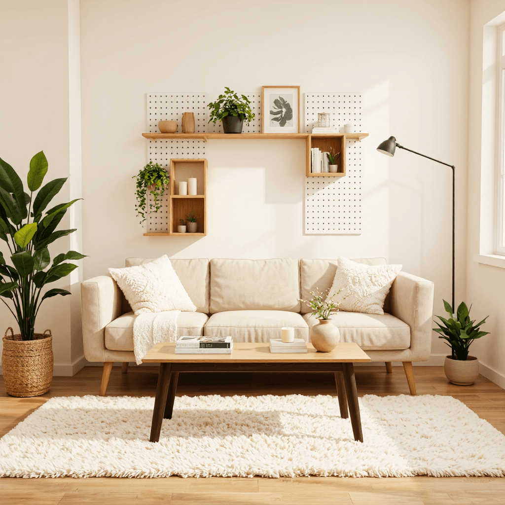 product photography of pegboard wall shelf