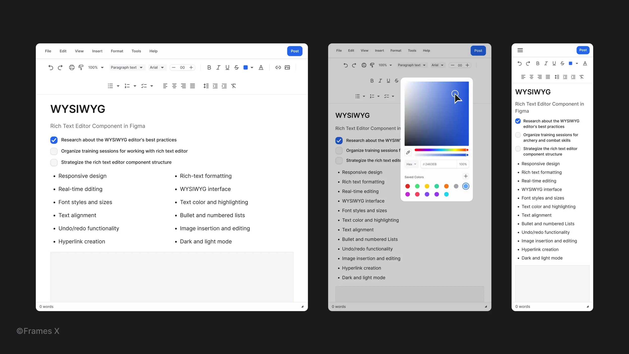 WYSIWYG UI and color pickercomponent in Figma