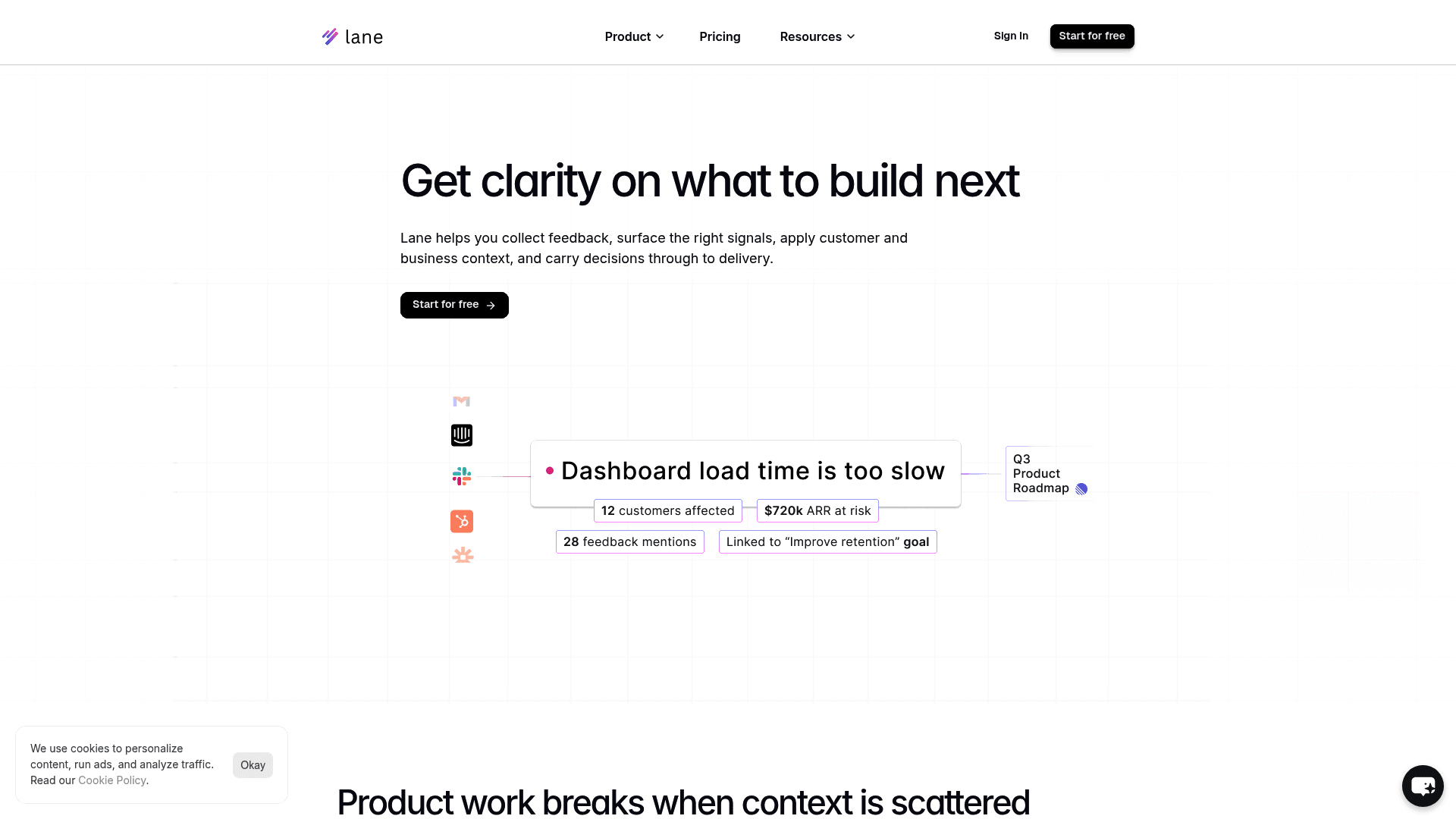 A screenshot of the Lane homepage, which is one of the top B2B SaaS product platforms strategy roadmaps.