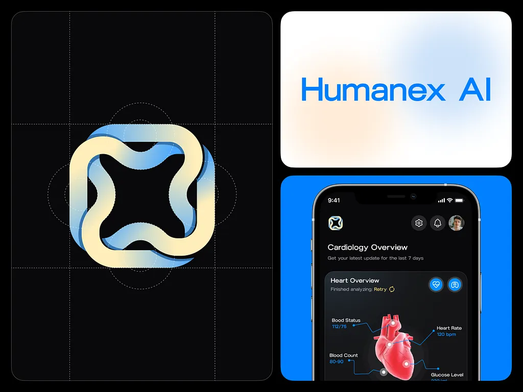 Healthcare AI application interface with modern UX design and medical dashboard for patient monitoring.