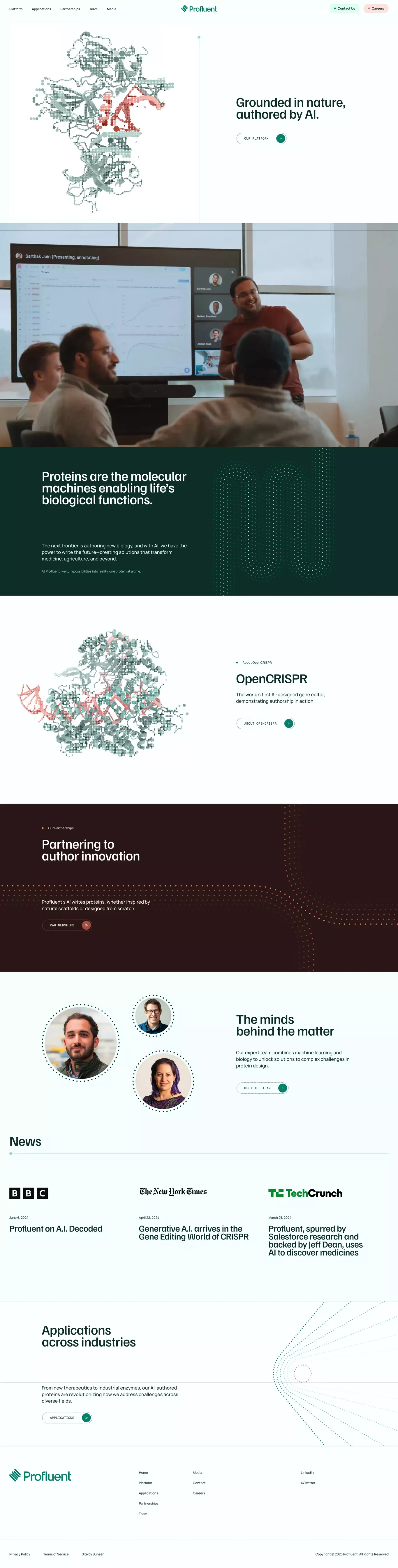 Profluent landing page screenshot showcasing AI and Medical design