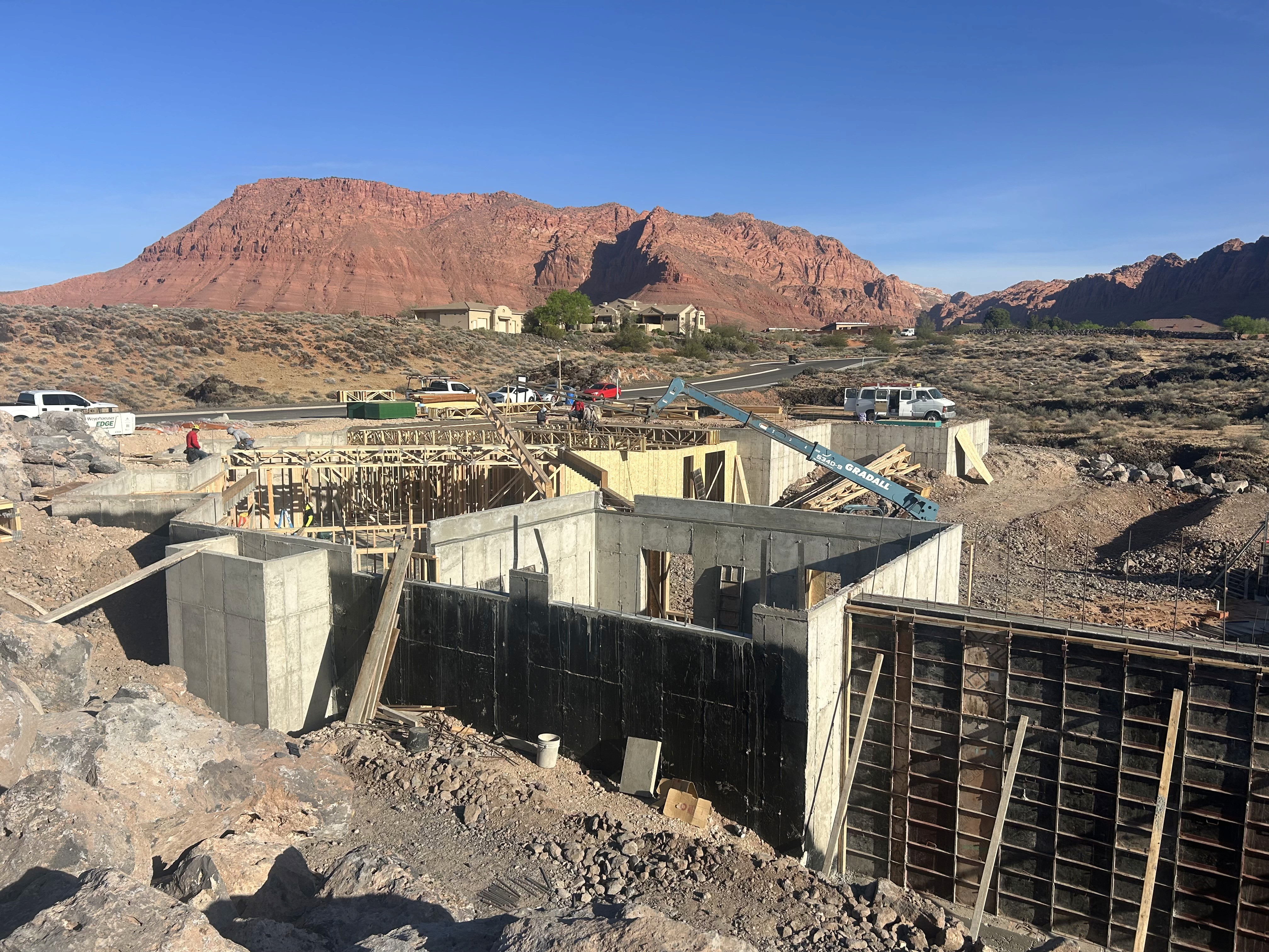 Southern Utah custom home in early framing stage.