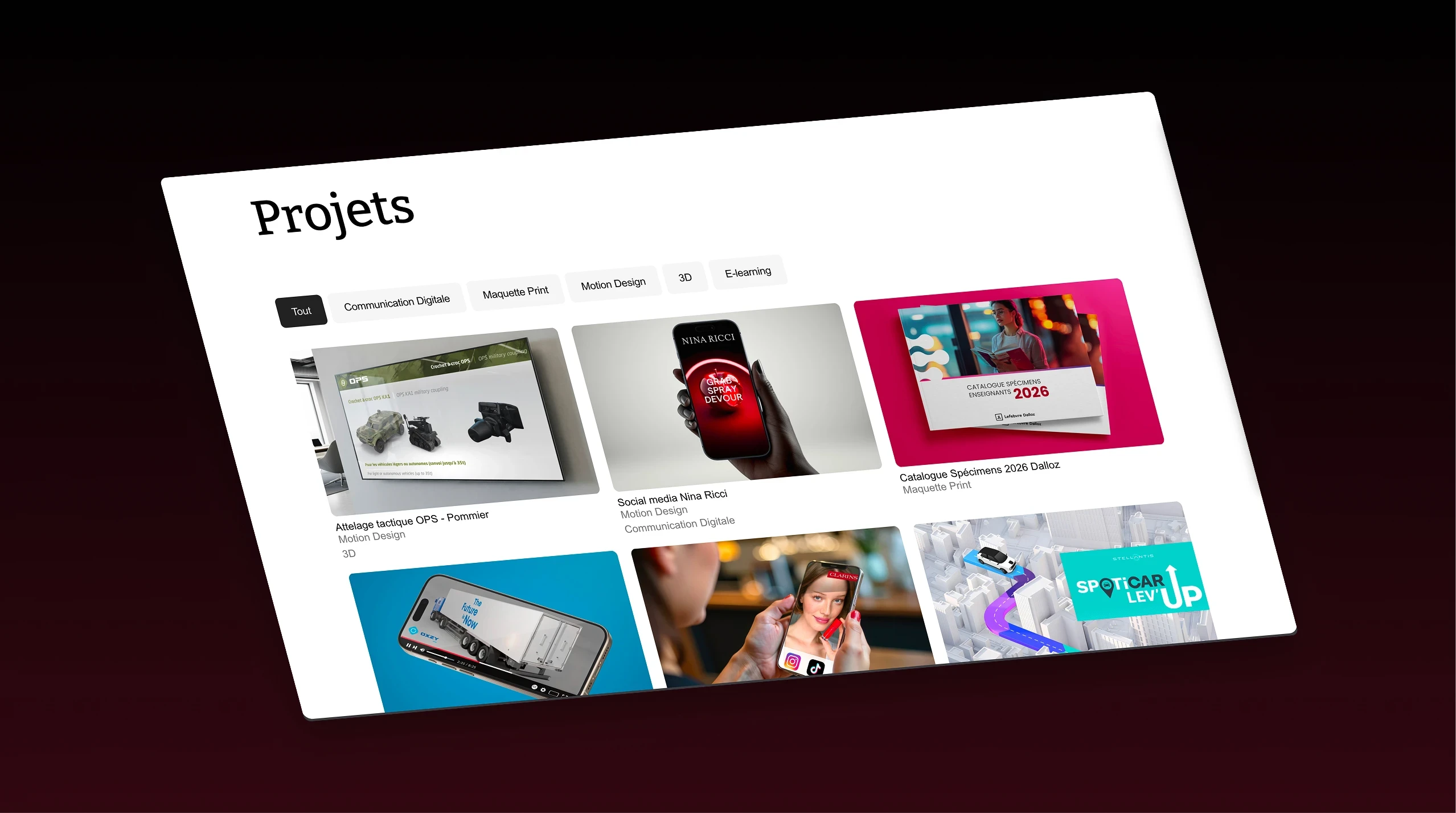 Page projets du portfolio avec système de filtrage dynamique
