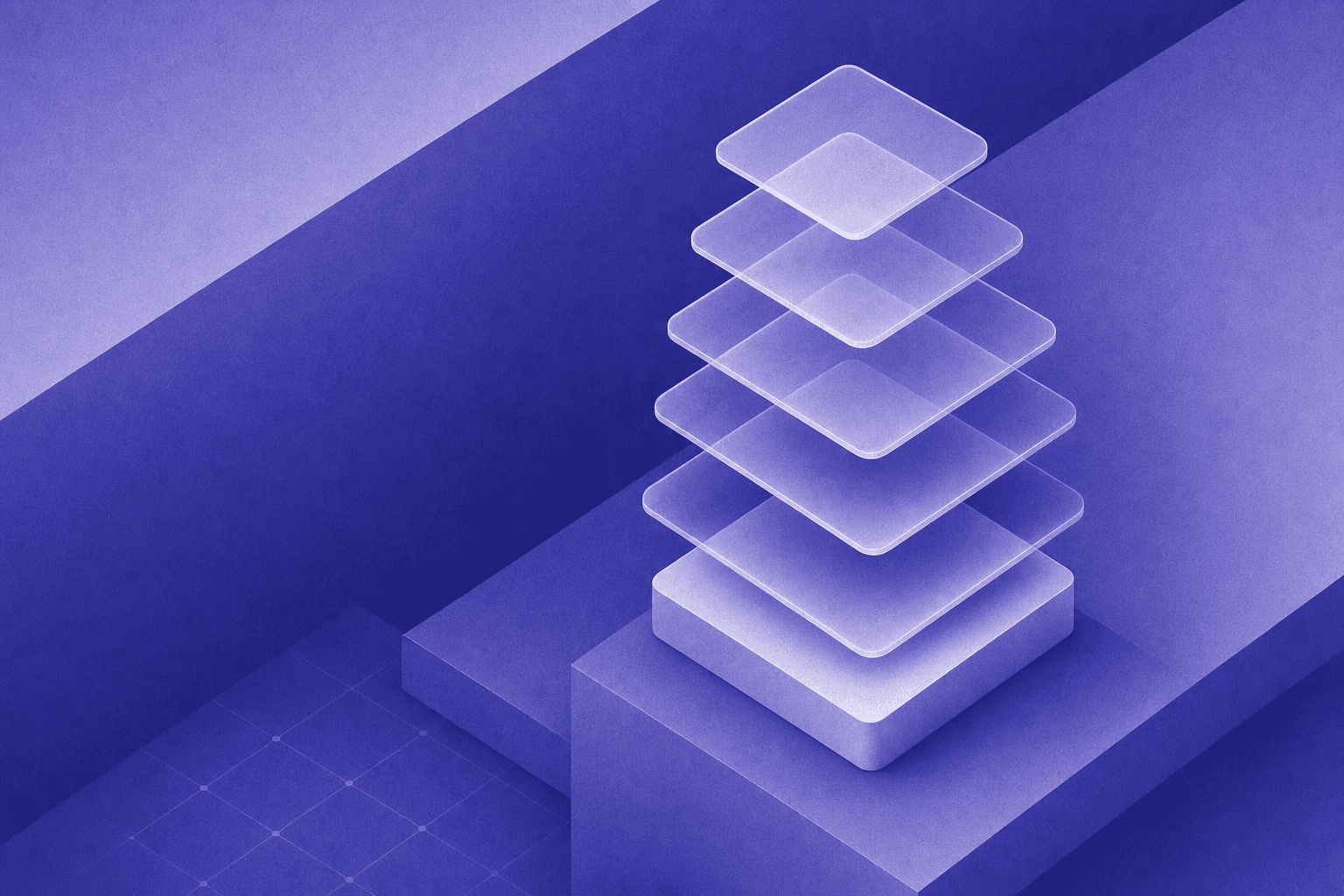 A professional business illustration showing layers of hidden costs stacking up, depicted as transparent overlapping rectangles or sheets of varying sizes rising from a foundation layer, with each layer representing different cost components in enterprise software pricing. The visualization should use a clean, modern style with a blue and gray color palette, showing the concept of costs accumulating beyond the base layer. Abstract and conceptual, no text or numbers.