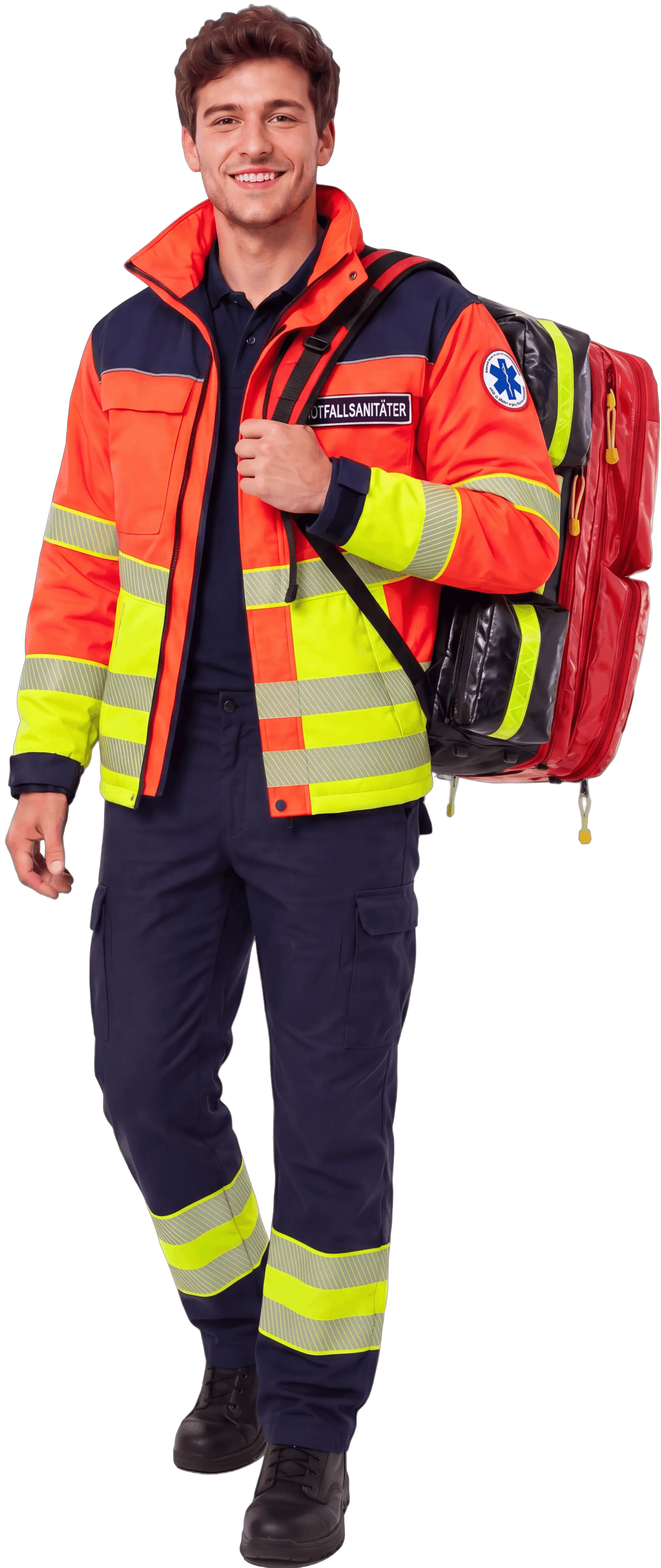 Notfallsanitäter mit Rucksack