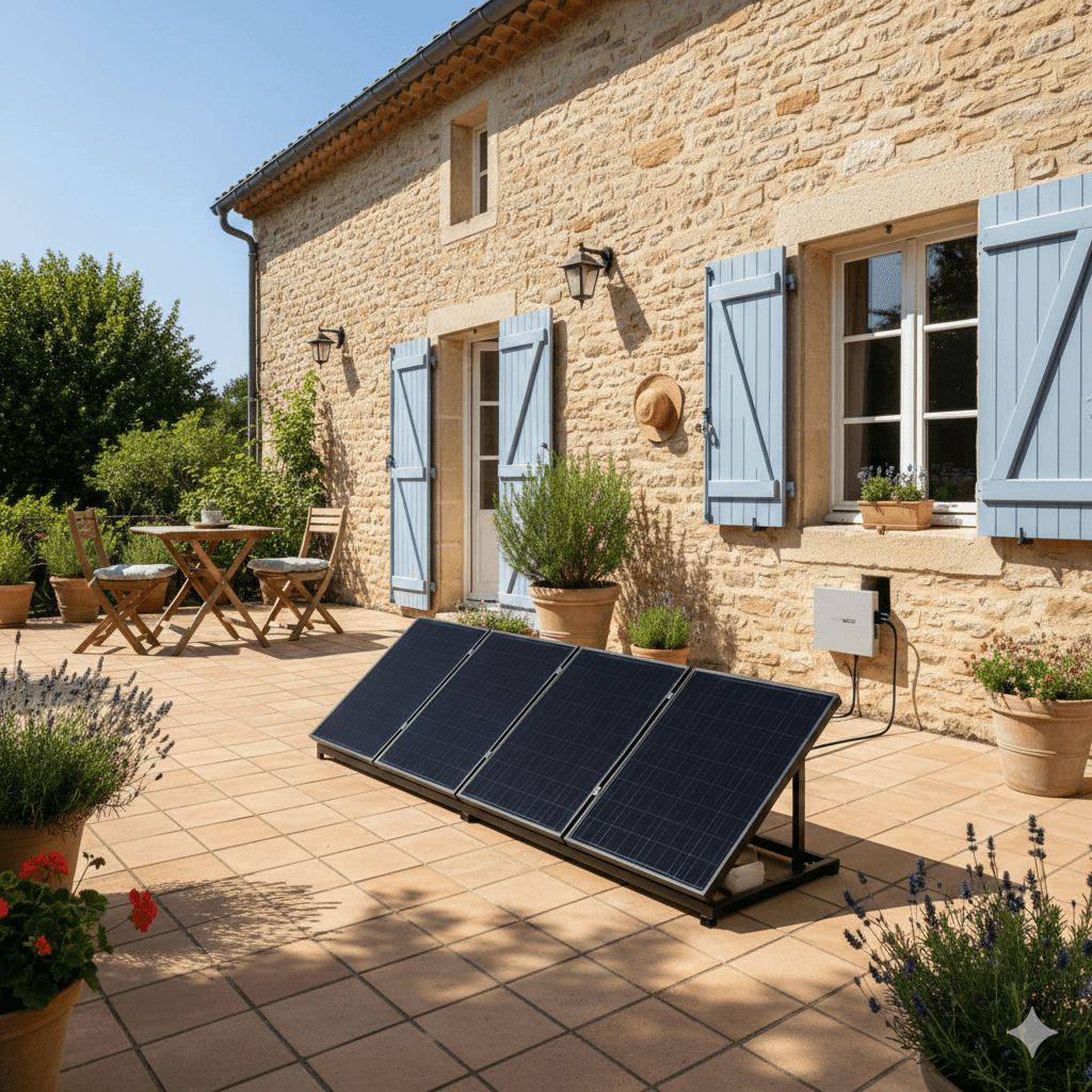 une maison avec un kit plug and play de 4 panneaux solaires
