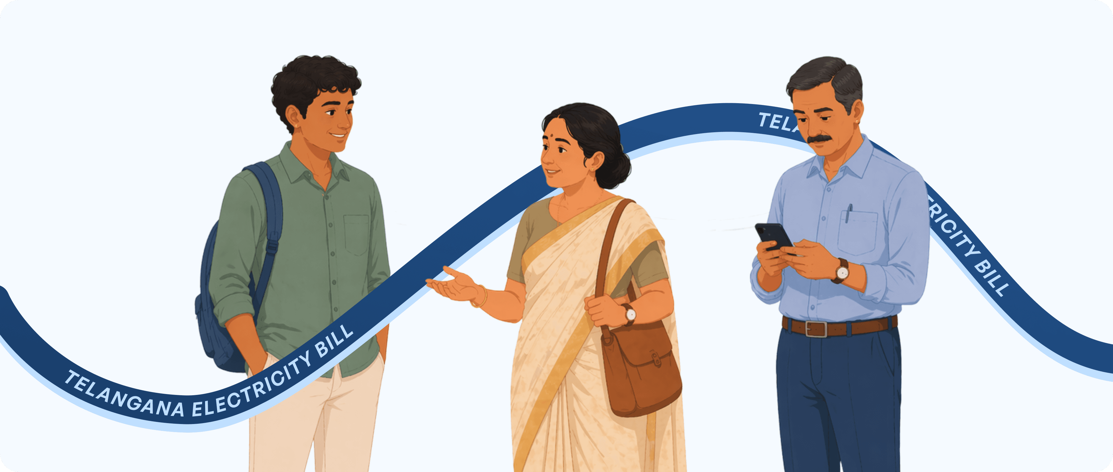 Illustration of one women and two men are using pone and taking to each other